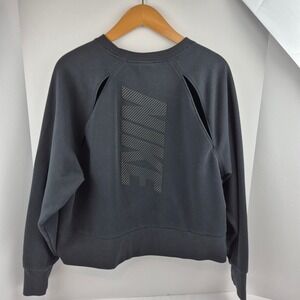 Nike Dri Fit Black Crew Neck Cropped Sweatshirt Pullover Athleisure L Cut-Outs